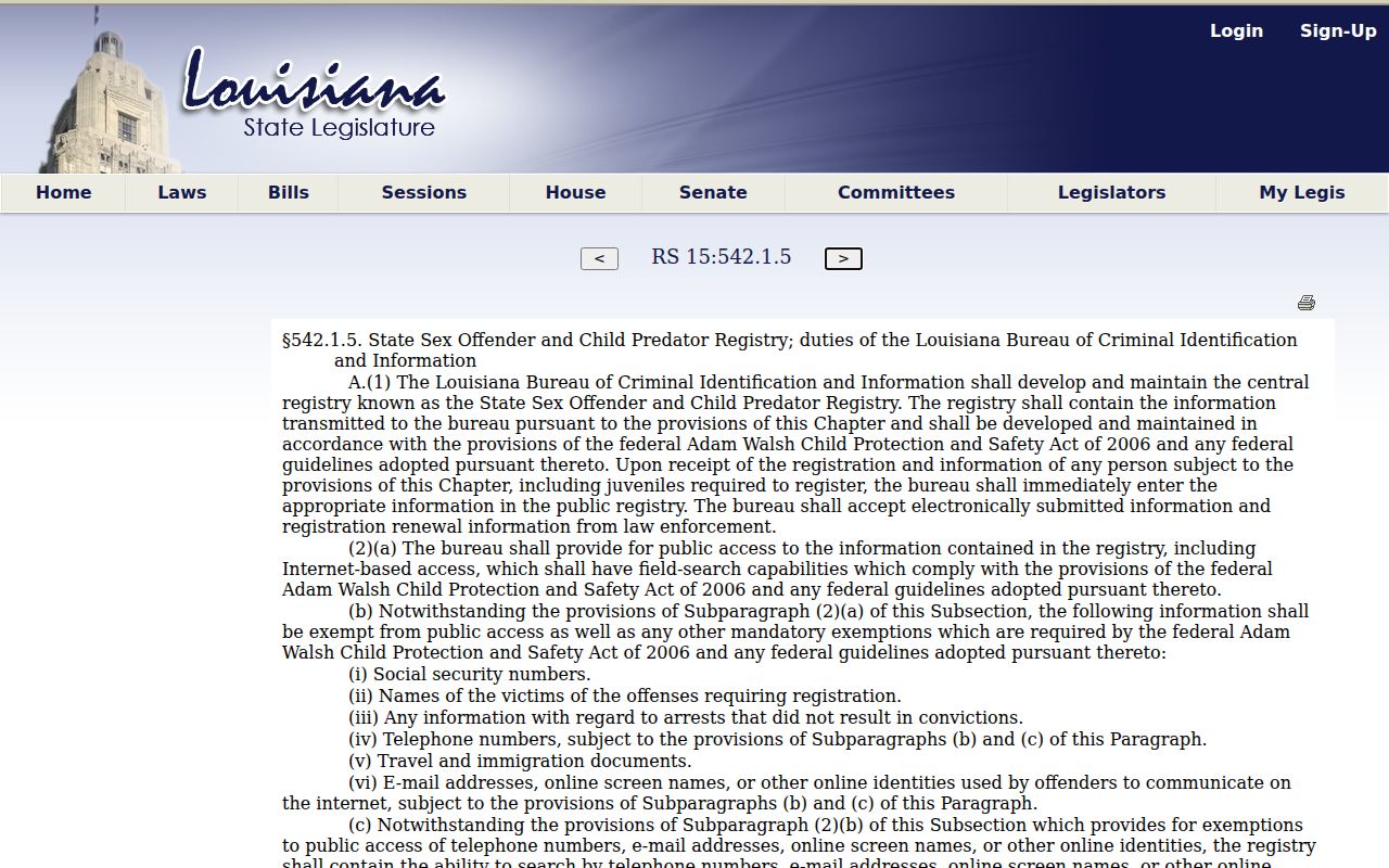 Evangeline Parish sex offender registry public access statute