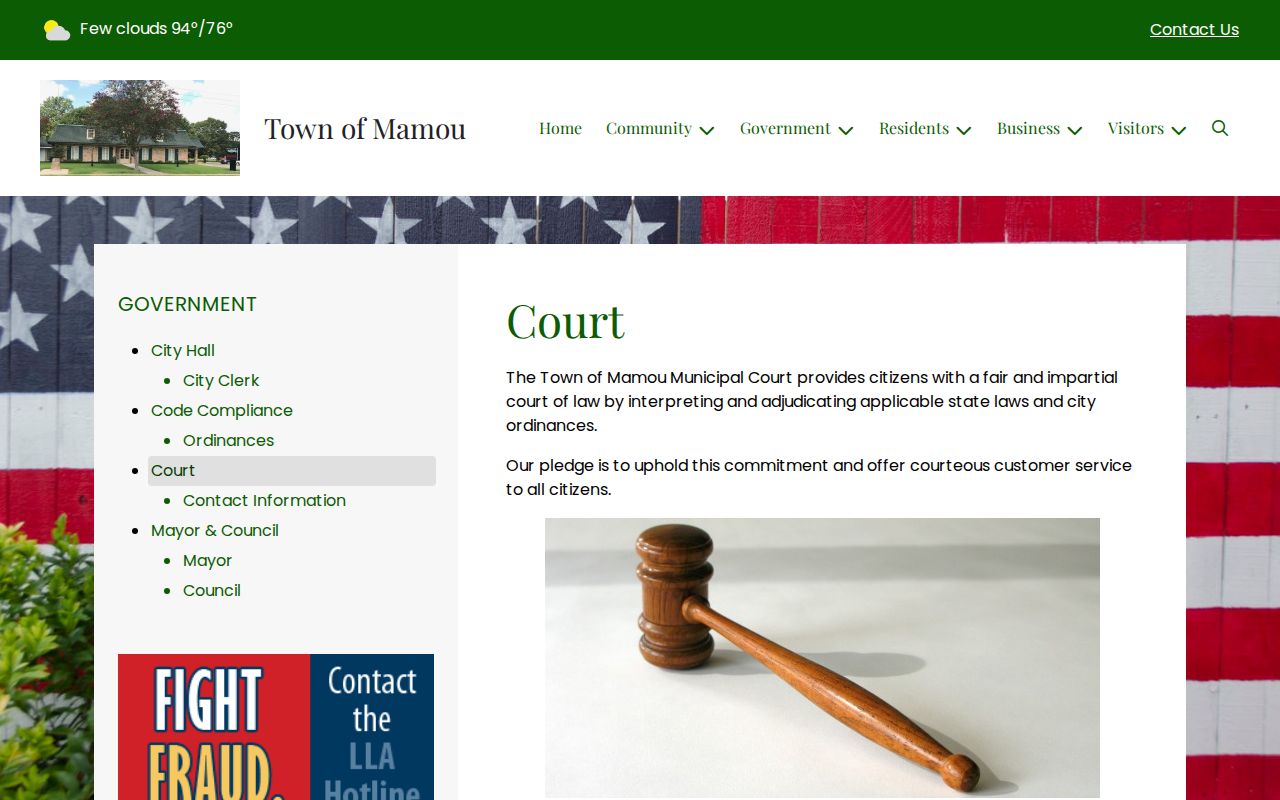 Official Mamou Municipal Court page describing the local court