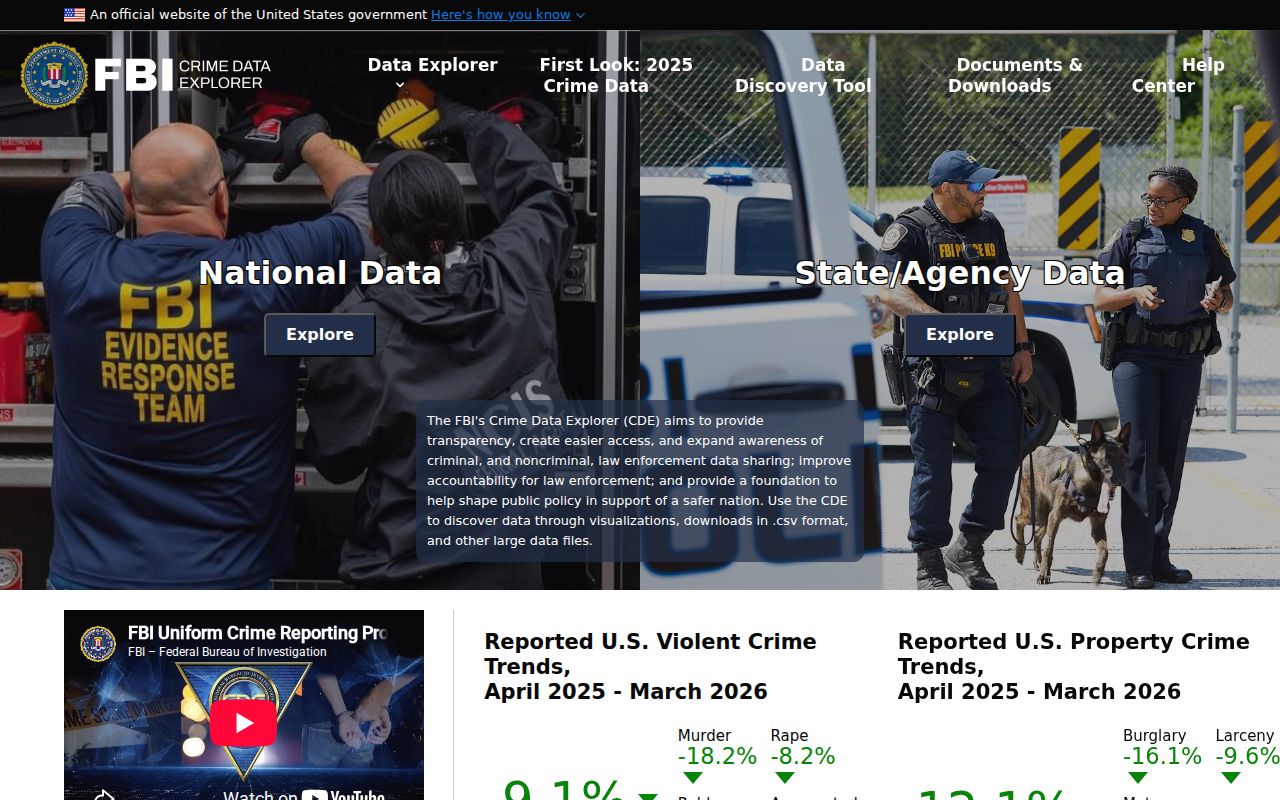 FBI Crime Data Explorer used to verify Ville Platte Police reporting coverage
