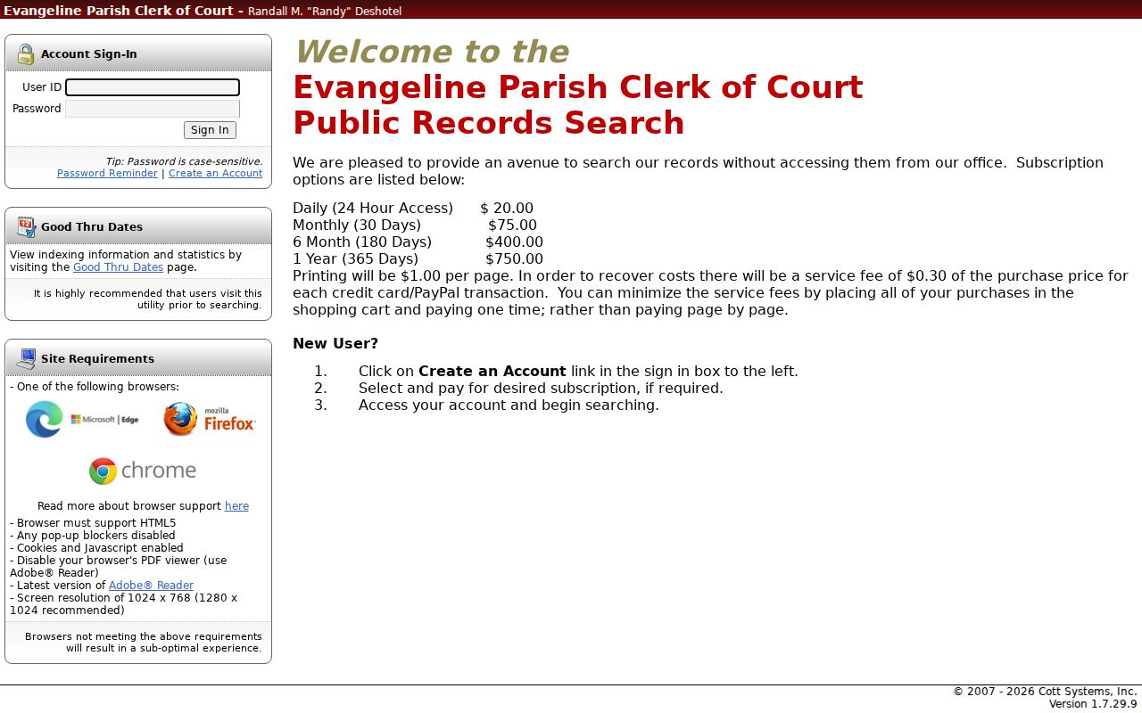 Evangeline Parish criminal court case Cott account login