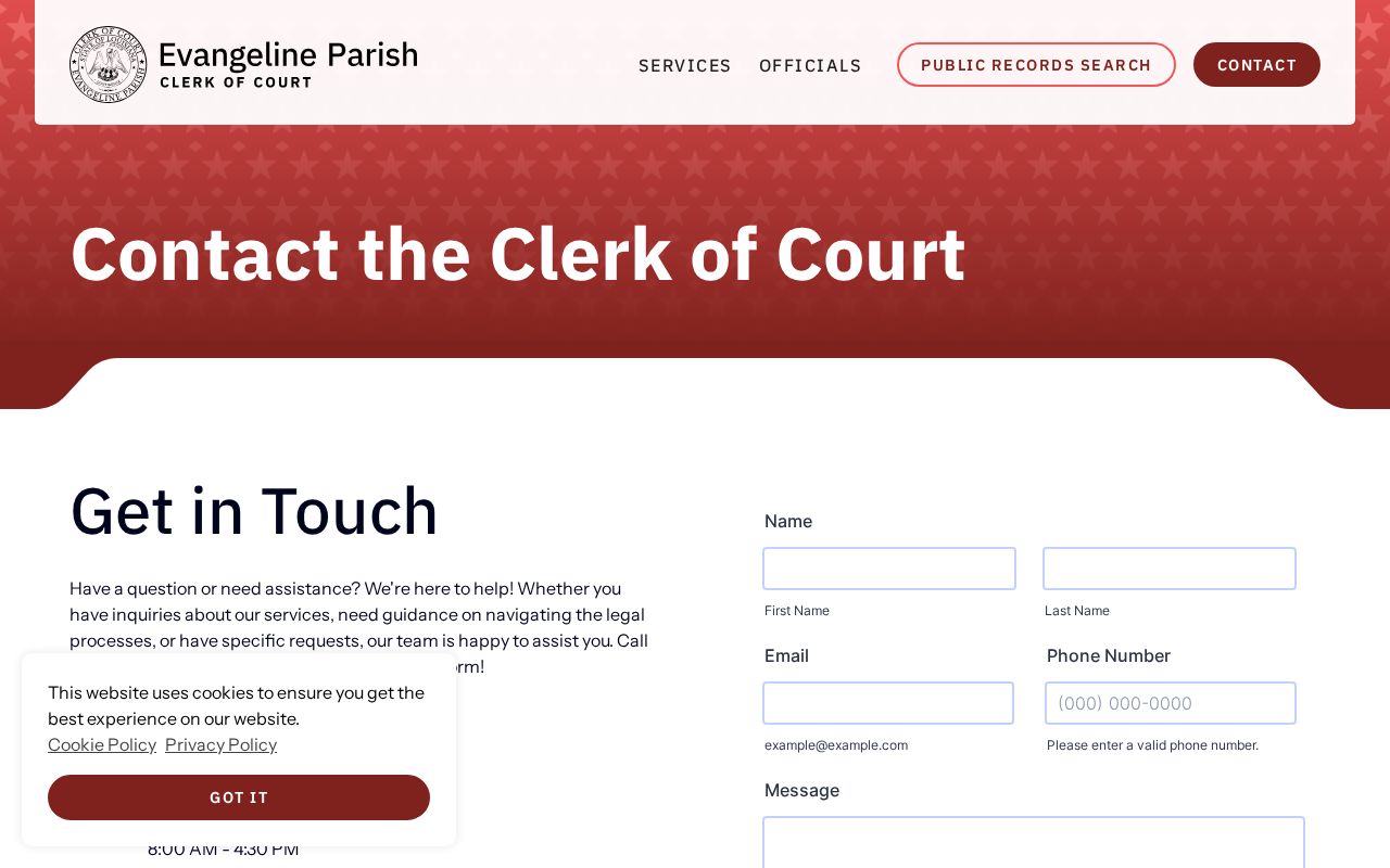 Evangeline Parish criminal court clerk contact channels