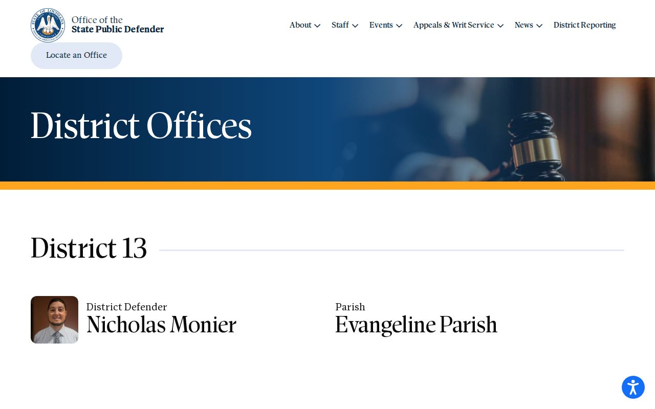 Evangeline Parish District 13 public defender office information