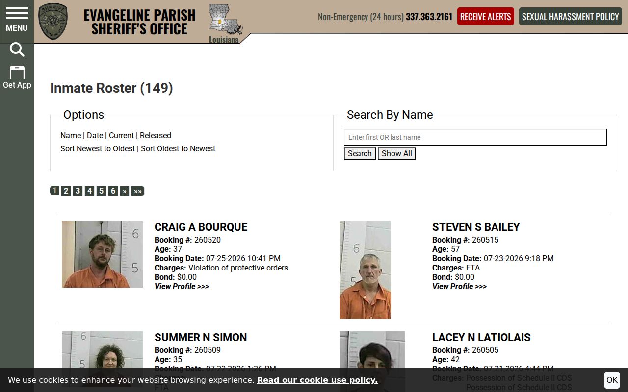 Evangeline Parish arrest lookup current and released inmate roster